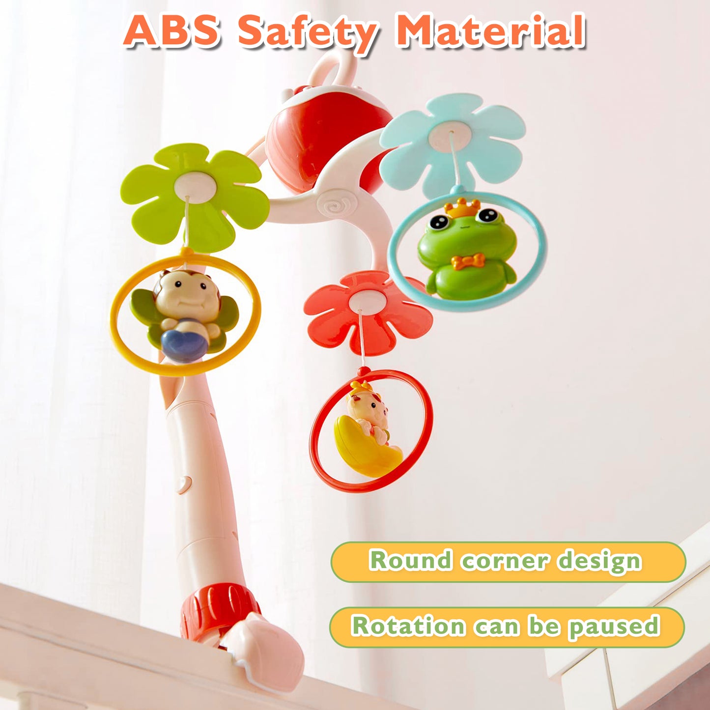 Vomeast Crib Mobile, Baby Crib Mobile with Timing Function and Music, Hanging Rotating Rattles for Newborn 0-36 Months Boys and Girls Pink