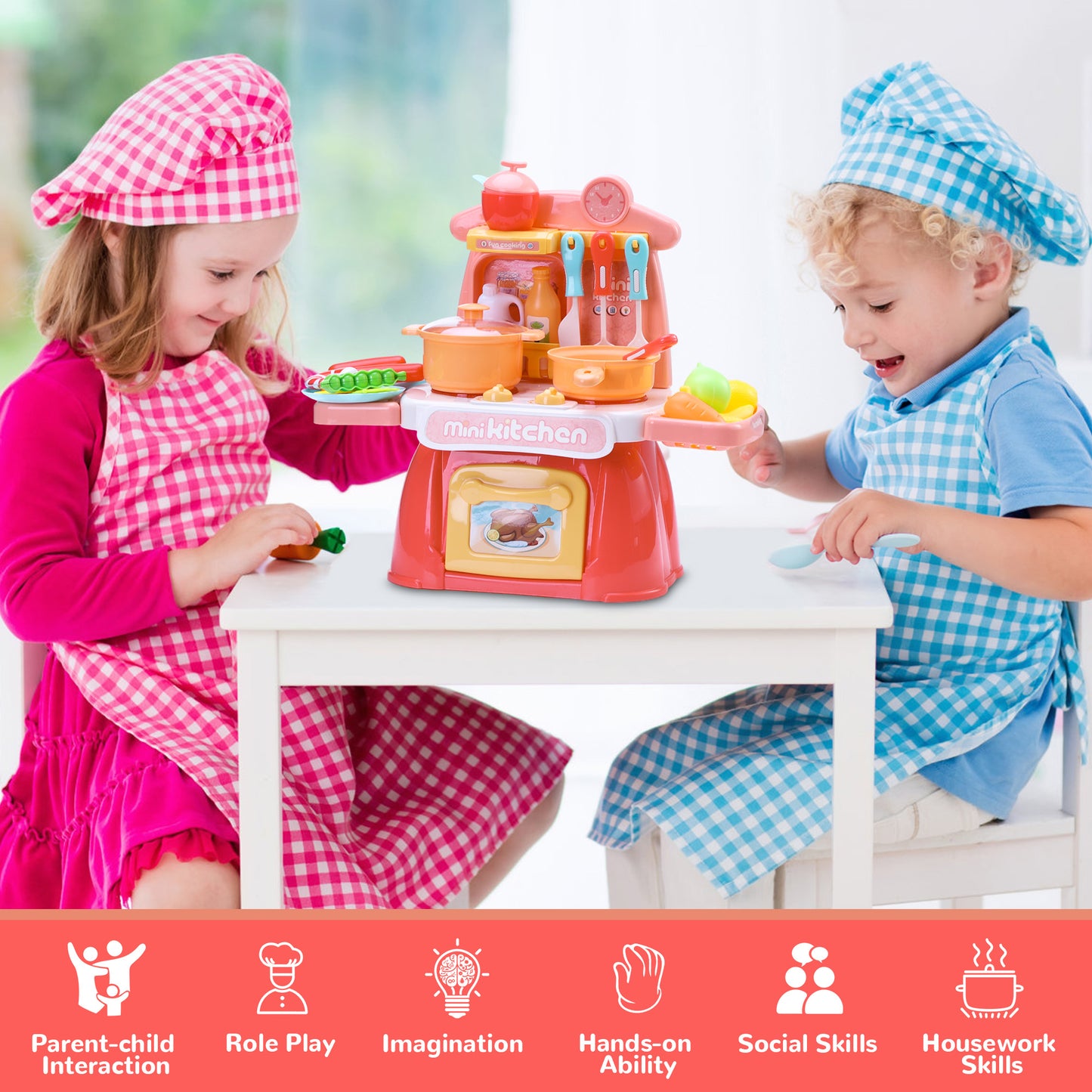 Wisairt Mini Toy Kitchen Set, 26PCS Kids Play Kitchen Set with Realistic Lights and Sounds for Girls Boys Toddlers