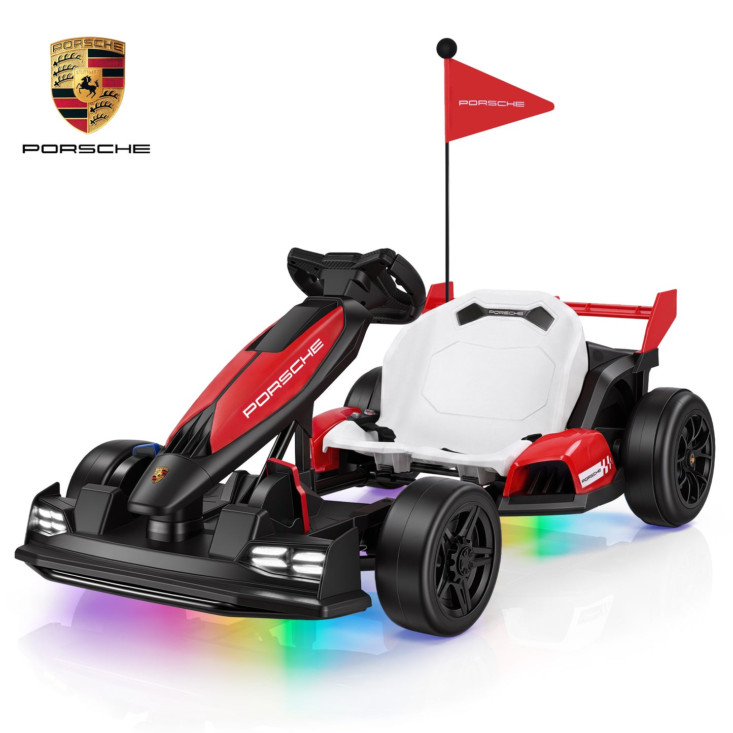Porsche 36V Electric Go Kart for Kids Ages 6+, With Dual 300W Motors,3-Speed Drift,White