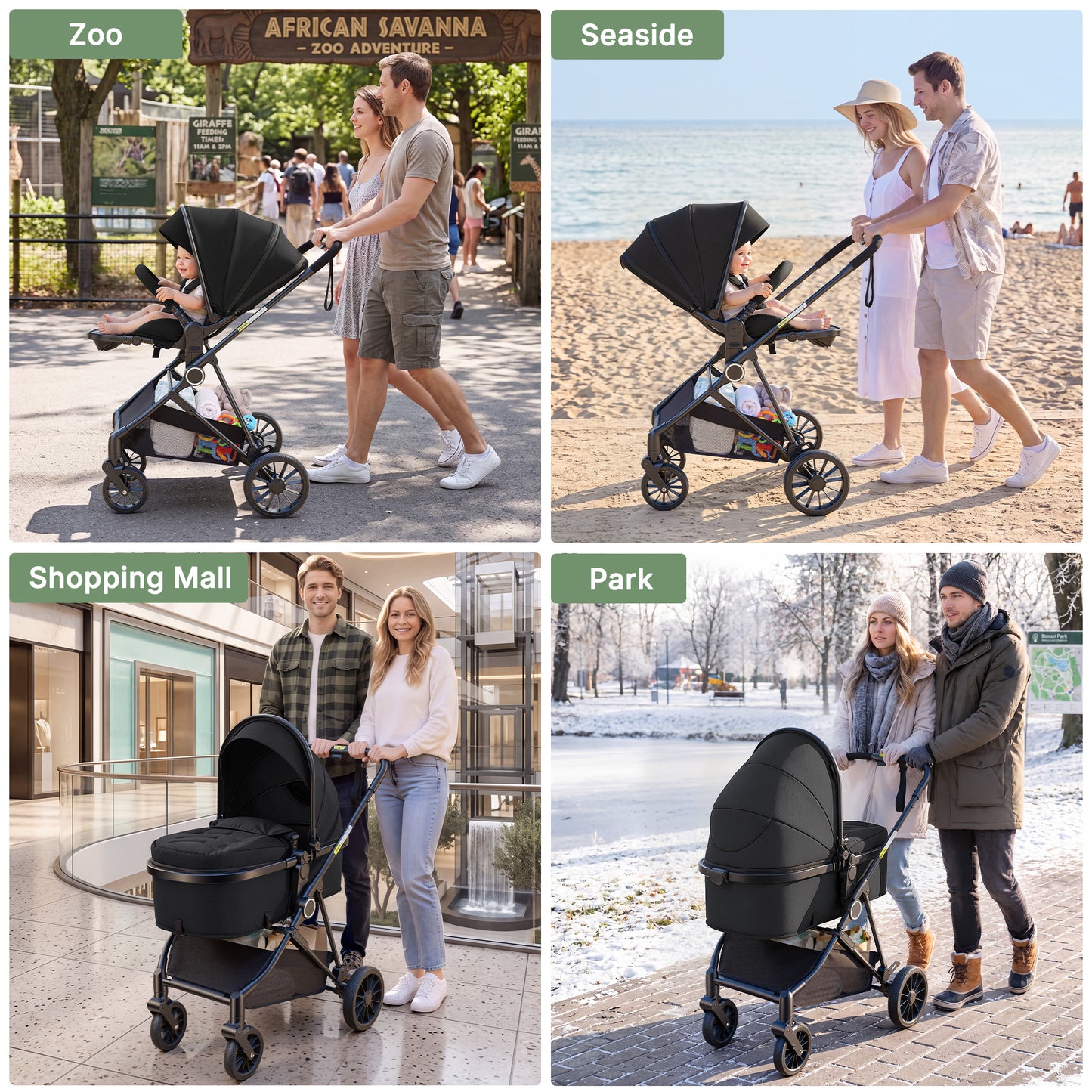 Vomeast 2 in 1 Baby Strollers, Foldable Travel Stroller with Reversible Seat, All-Wheel Suspension, 5-Point Harness