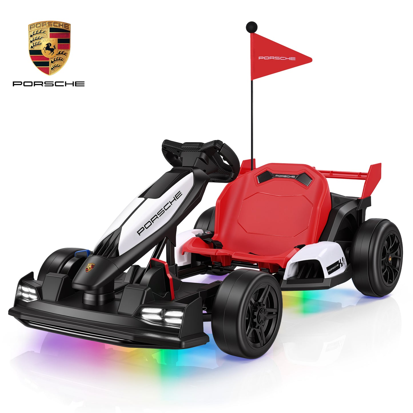 Porsche 36V Electric Go Kart for Kids Ages 6+, With Dual 300W Motors,3-Speed Drift,White