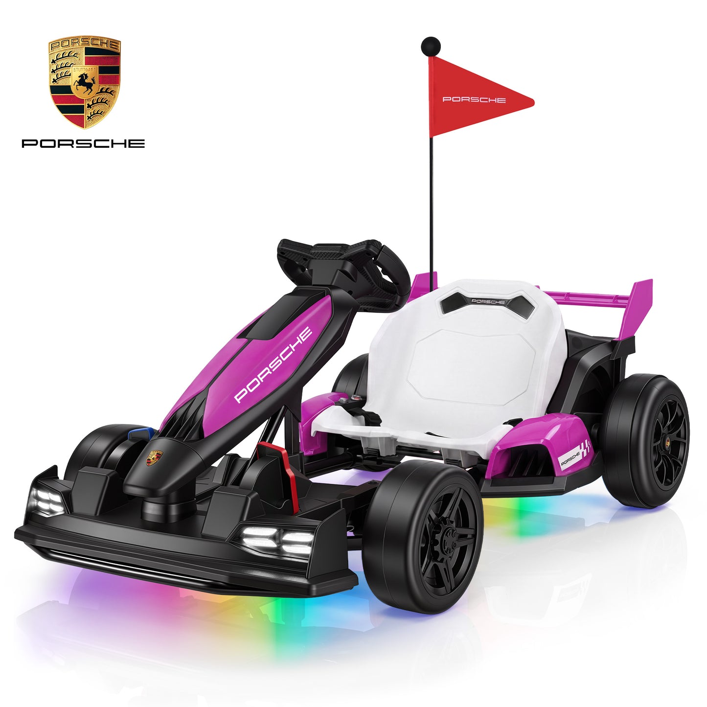 Porsche 36V Electric Go Kart for Kids Ages 6+, With Dual 300W Motors,3-Speed Drift,White