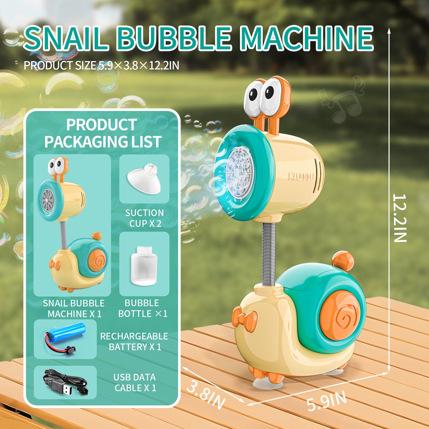 Wisairt Bubble Machine,Snail Bubble Machine with 1 Bubble Solutions & 10 Concentrated Bubble Liquids ,Bubbles Machine for Kids Toddles 3+,Summer Toy Gift fo Kids Birthday Wedding Party(Yellow & Green）