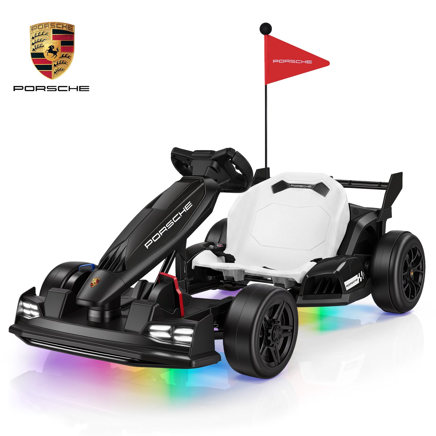 Porsche 36V Electric Go Kart for Kids Ages 6+, With Dual 300W Motors,3-Speed Drift,White