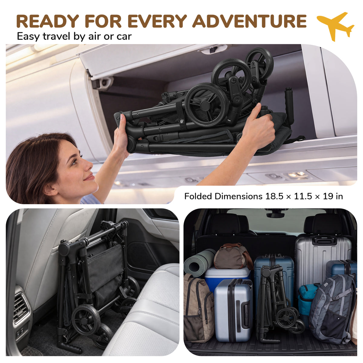 Vomeast Lightweight Stroller for Airplane Travel, Portable Baby Stroller for Infants and Toddlers, 12 lb