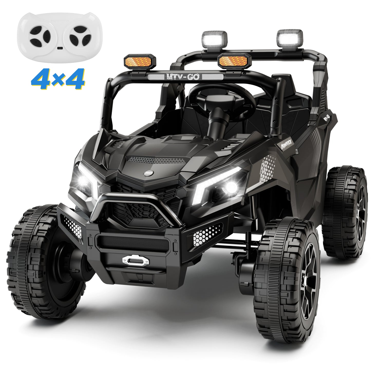 Wisairt 24V Ride on Toys 4WD Ride on Cars with Remote Control, 2 Seater Electric Car for Kids, Power Car Wheels, UTV w/ Four Motors, Music, LED Lights, Wireless Audio, 3 Speeds