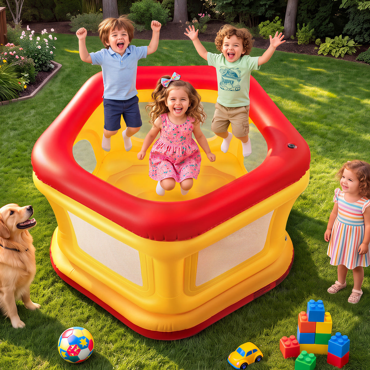 Wisairt Inflatable Bounce House with Electric Air Pump and Inflation Nozzle,Indoor Outdoor Blow up Bouncy House