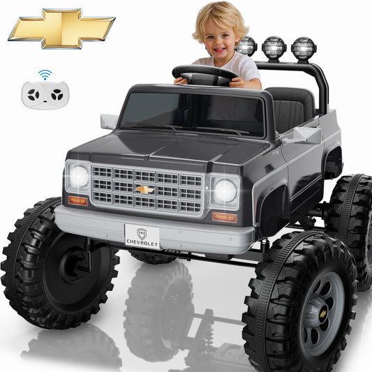 Chevrolet Cheyenne 24 Volt Ride on Toys with Remote, Ride on Truck for Big Kids 3-8 Years, Wisairt Power Car Wheels with 2 Seater, Gray