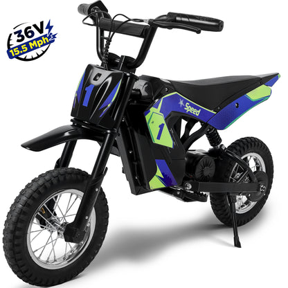 Wisairt 36V Kids Electric Dirt Bike, 15.5 MPH Electric Motorcycle Ride on Dirt Bike for Kids Aged 6-10, 133 lbs Max Load, 10-mile Range, 3 Speeds, Waterproof Seat, Twist Grip Throttle