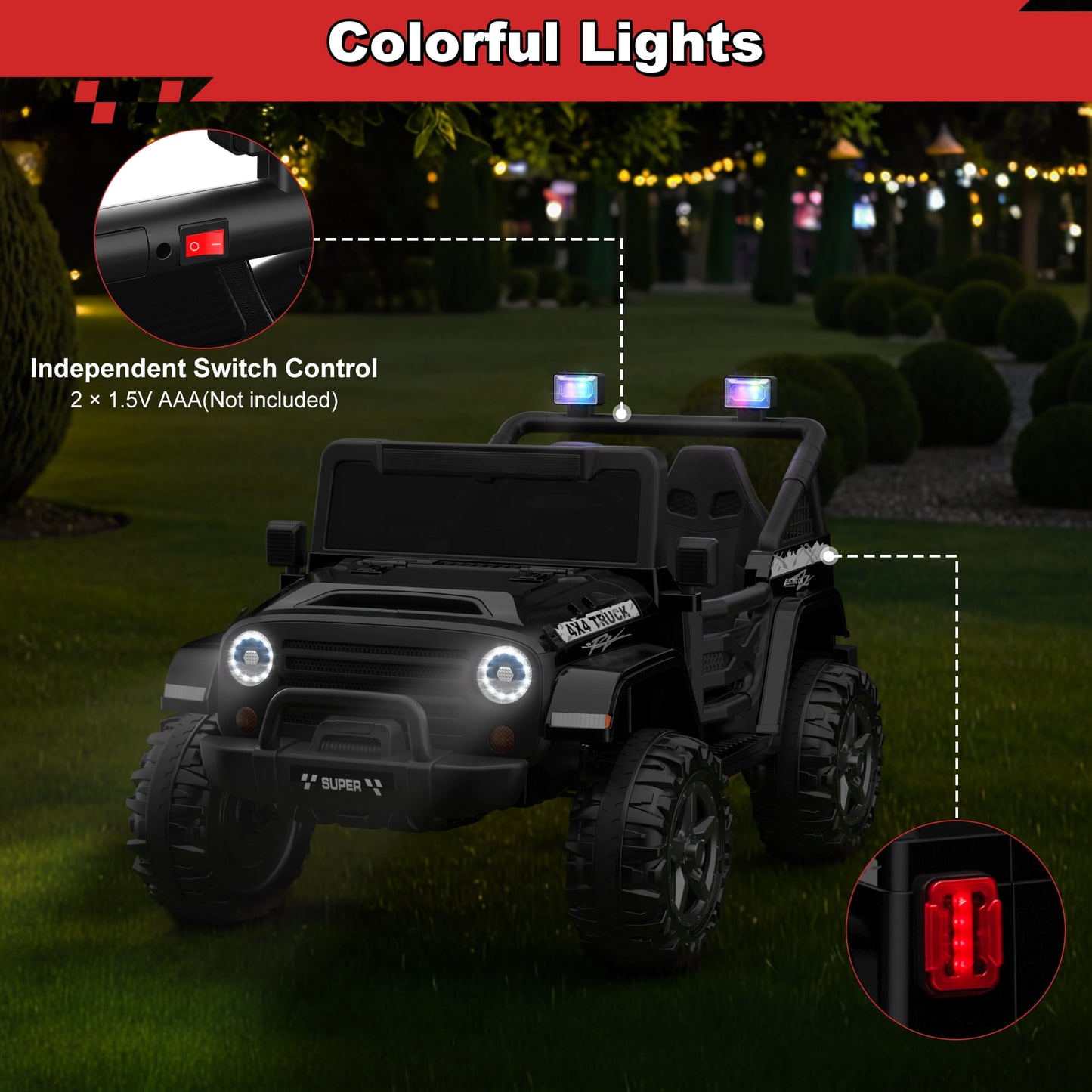 Wisairt 24V 9Ah Kids Ride on Truck, 2 Seater Powered Ride on Car w/Remote Control and Openable Storage Space, Bluetooth, Music, Colorful LED Lights, Electric Car for Kids Ages 3-8
