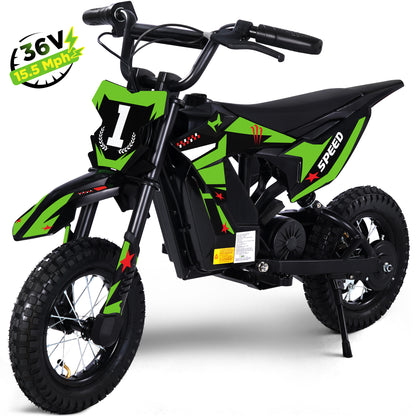 Wisairt 36V Kids Electric Dirt Bike, 15.5 MPH High-Speed Electric Motorcycle Ride on Dirt Bike for Kids Aged 5-10, 133 LBS Max Load, 10-Mile Range, Waterproof Seat, Twist Grip Throttle