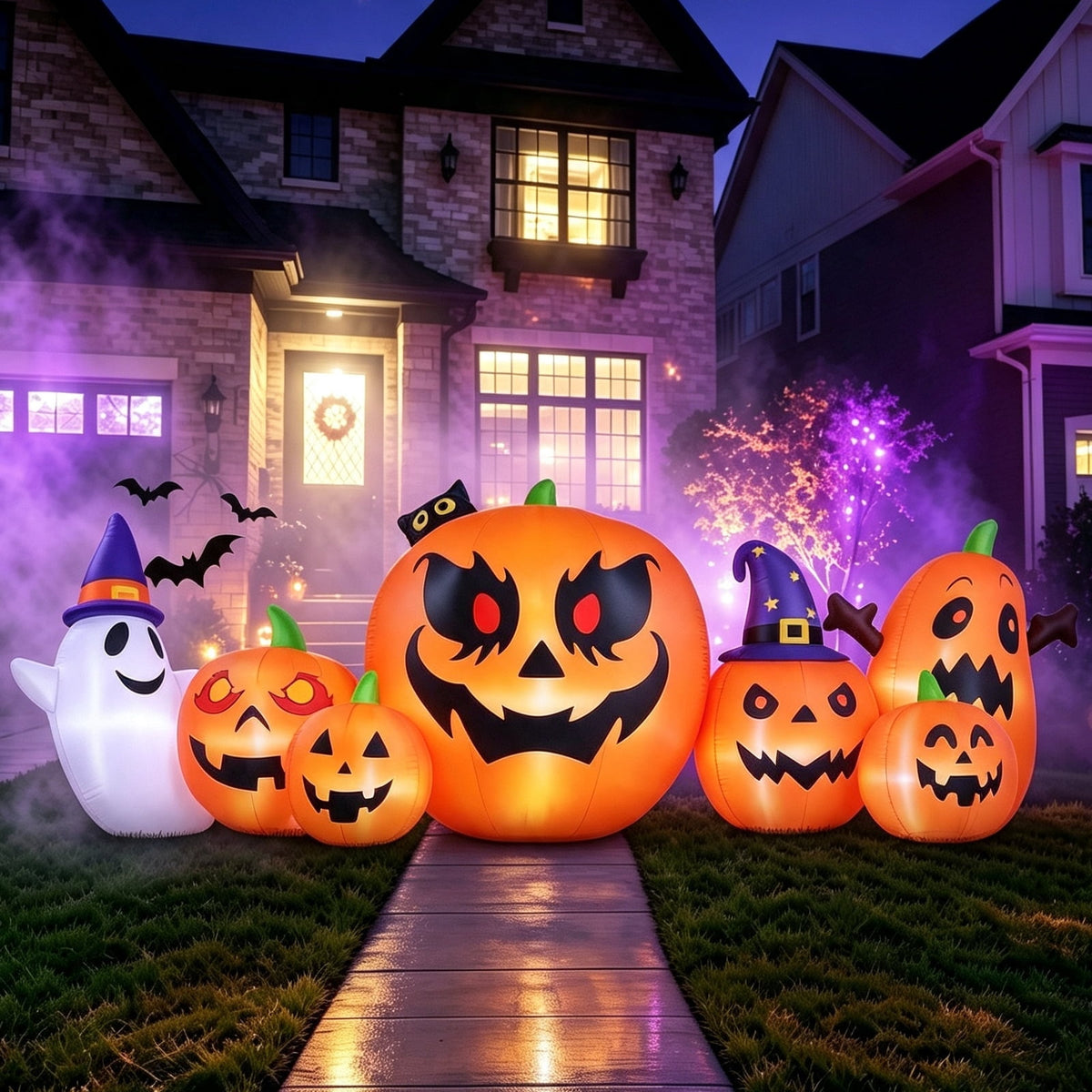 7.9ft Inflatable Pumpkin Ghost with LED Lights ¨C Outdoor Halloween Yard Decoration