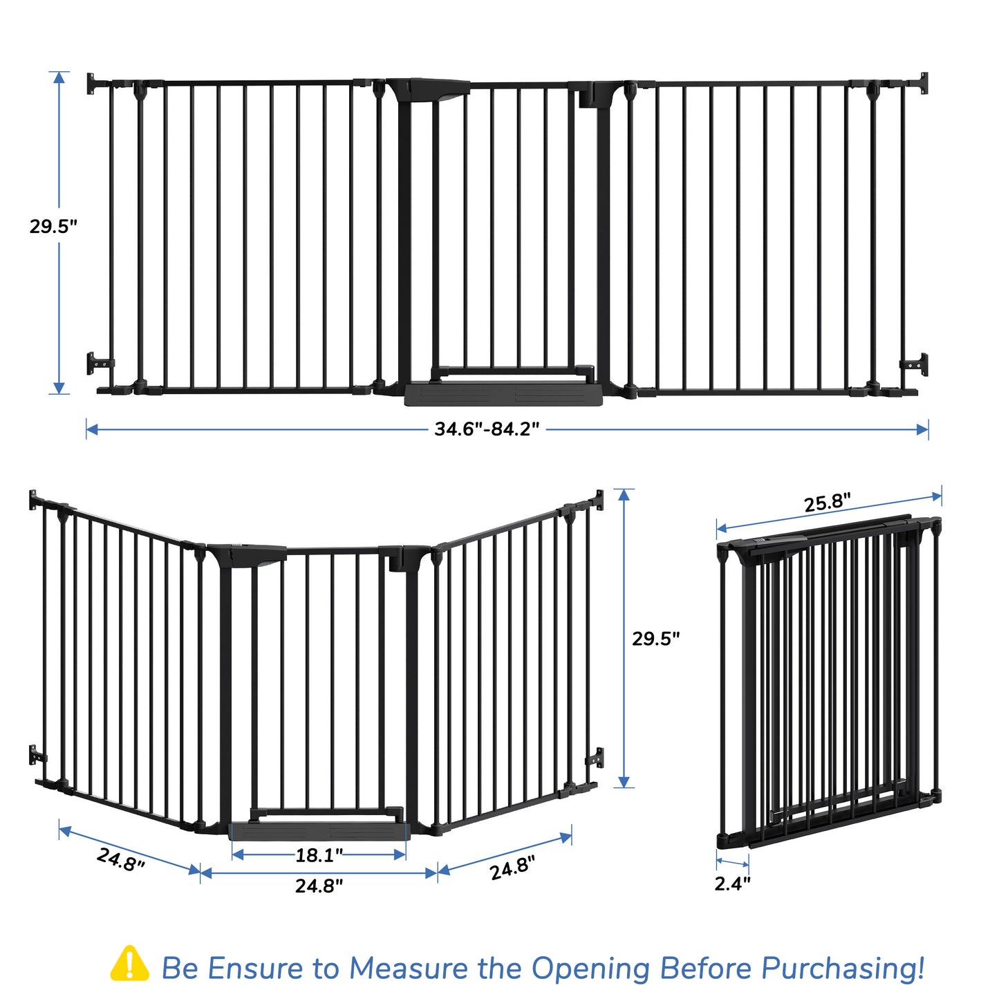Vomeast 34.6"-84.2" Extra Wide Baby Safety Gate,Auto Close Pet Dog Gates for Stairs Doorways Fireplace,Anti-Trip Pedal,29.5" Tall,Black