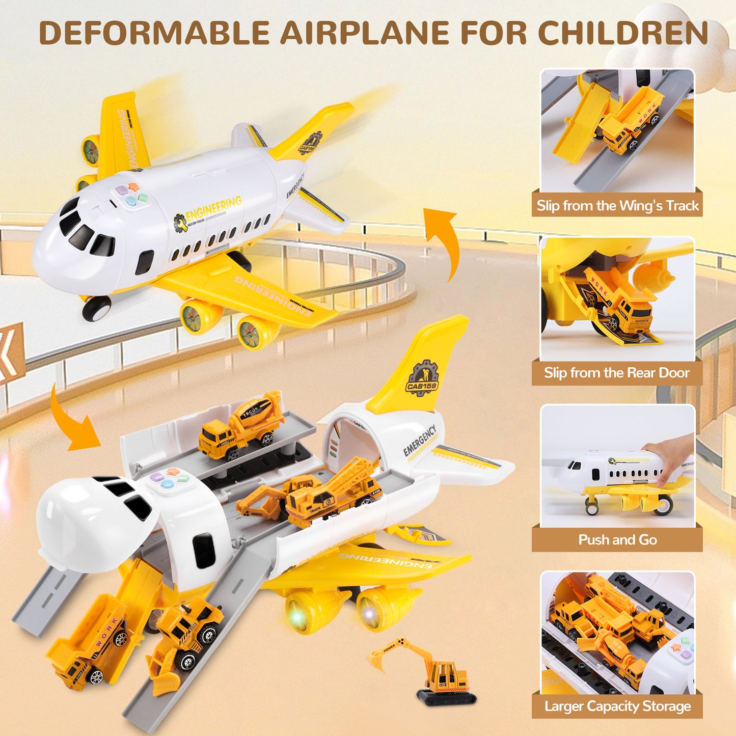 WISAIRT Cargo Airplane Toys,Take Apart Airplane Engineering Aircraft Toy Set Car Track Cargo Plane with 5car for 3-8 Year Old Boys Gifts