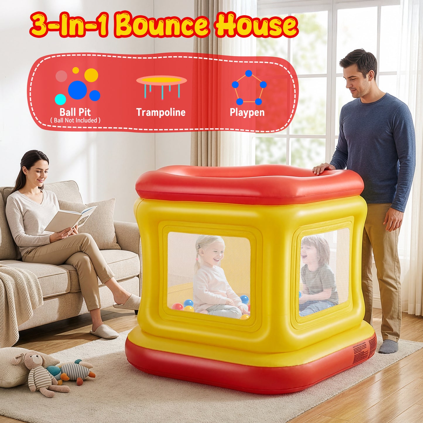 Wisairt 3-in-1 Inflatable Bounce House for Toddlers 1-3,Ball Pit & Trampoline,Indoor Outdoor Blow up Bouncy House,Baby Play Yard