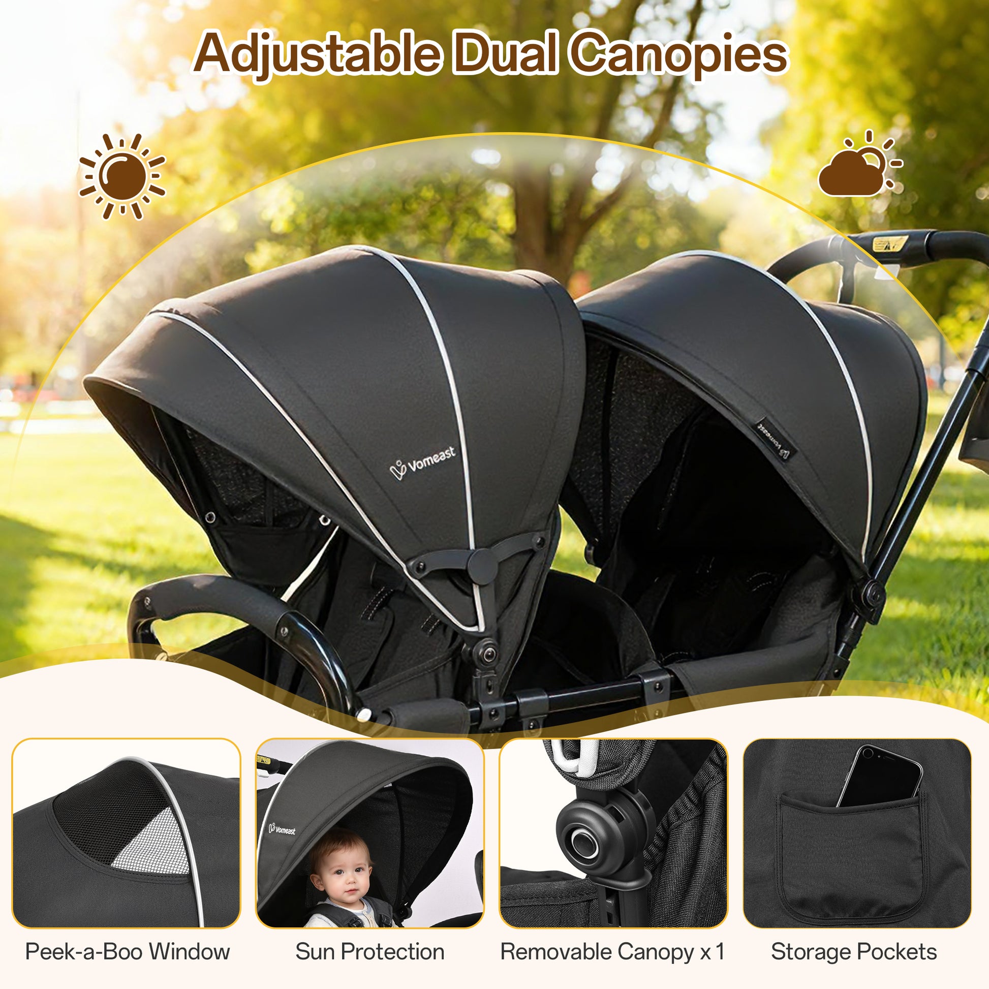 double stroller sun cover Vomeast double stroller for Twins, Foldable Lightweight Travel Strolle – WISAIRT