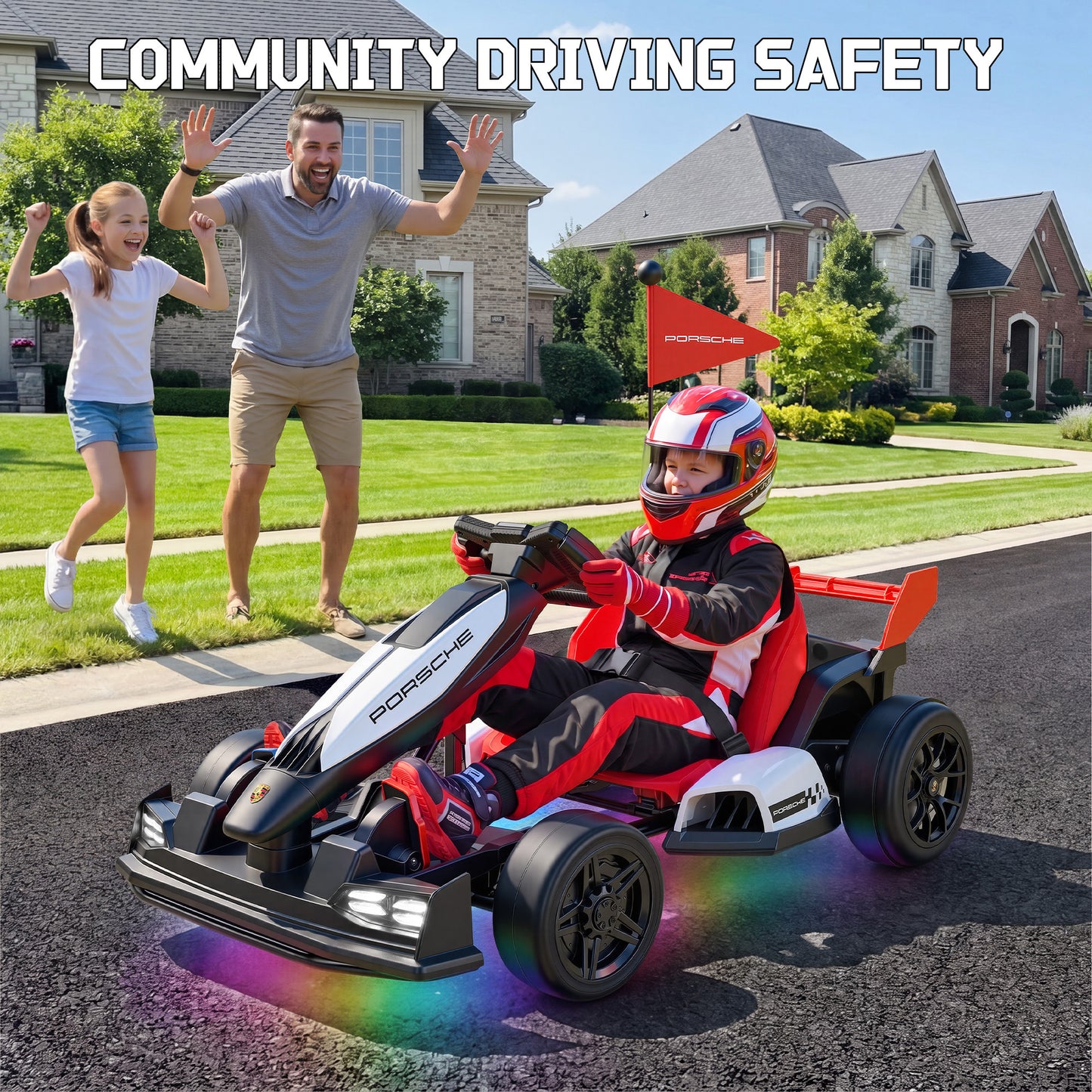 Porsche 36V Electric Go Kart for Kids Ages 6+, With Dual 300W Motors,3-Speed Drift,White