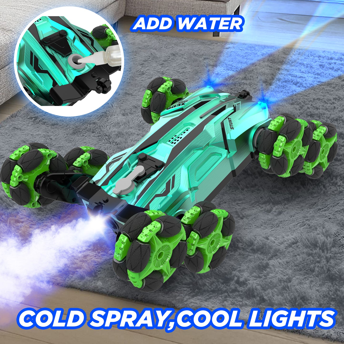WISAIRT Remote Control Monster Truck,1:18 RC Drift Car with Spray 360 Degress Stunt Car Toys for Kids Boys Girls 6+ Birthday Gifts(Green)