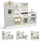 Wisairt Pretend Play Kitchen Set, 51.2in Wooden Kitchen for Kids w/ Chef's Costume Stove Sink Ice Maker Oven Microwave, Realistic Lights Sounds