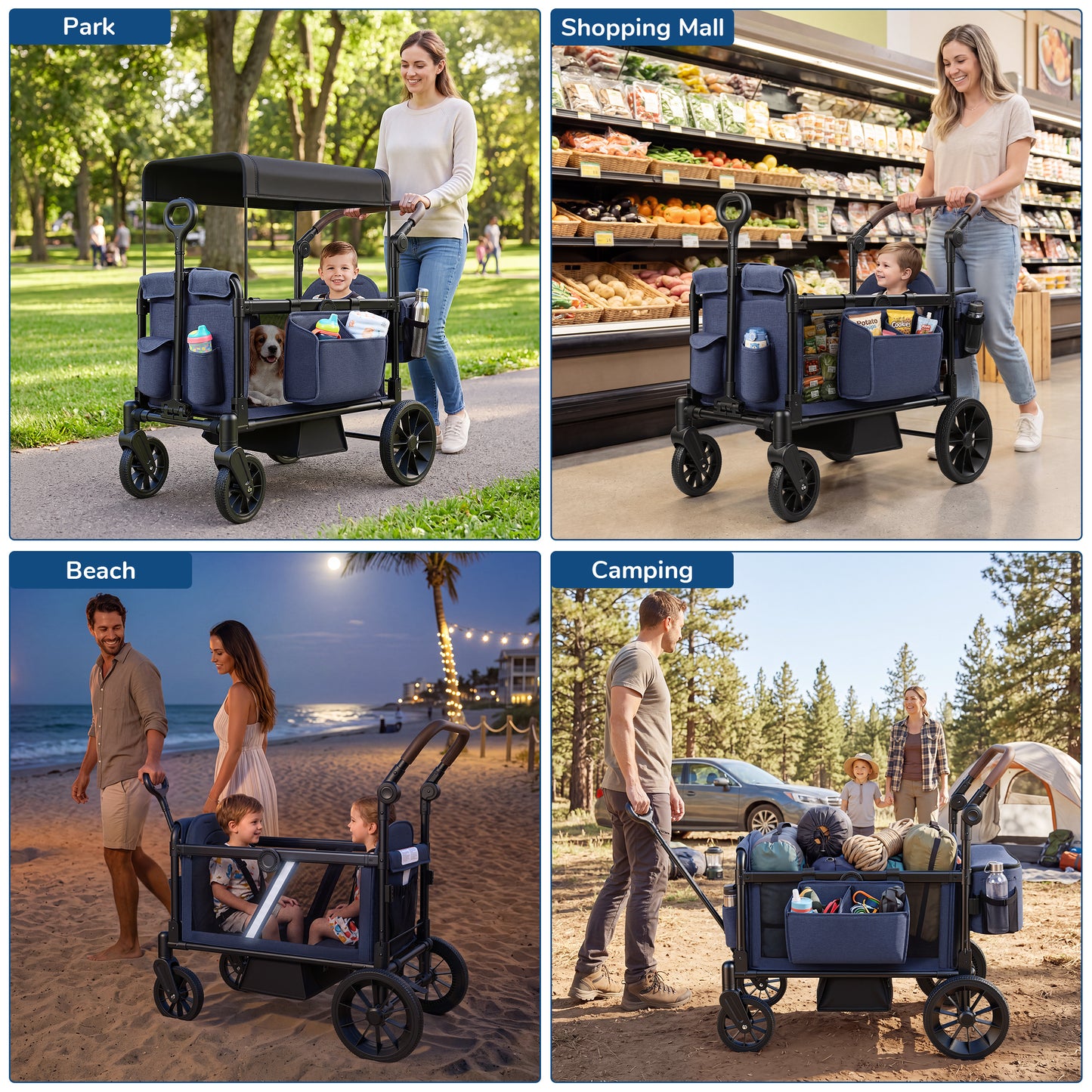 Vomeast Wagon Stroller with Tray,2-Seater Wagon for Kid,Side Entry,Grey