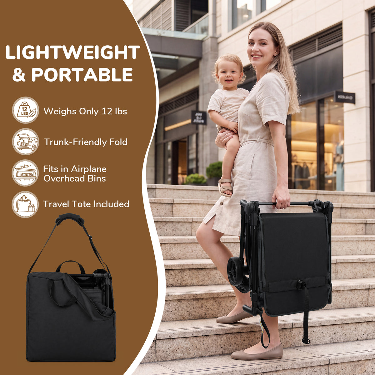 Vomeast Lightweight Stroller for Airplane Travel, Portable Baby Stroller for Infants and Toddlers, 12 lb