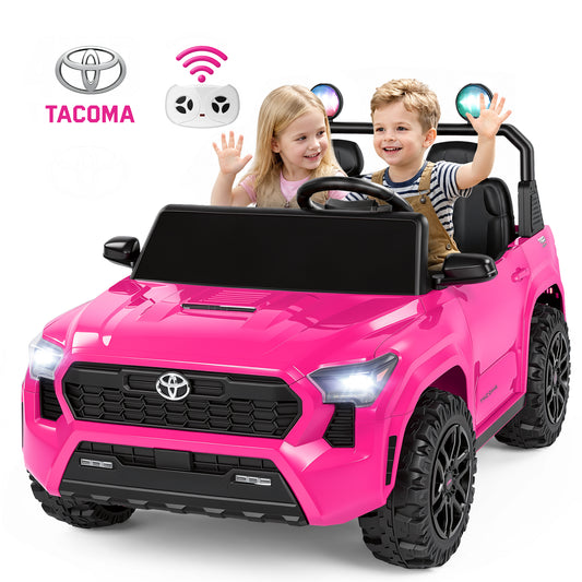 24V Ride On Car for Kids, Licensed Toyota Tacoma 2 Seater Battery Powered Ride On Truck Toy with Remote Control, 4 Wheel Suspension, Colorful Lights, Music, Electric Car for Boys Girls 3–8, Pink