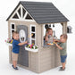 Wooden Kids Outdoor Playhouse with Play Kitchen, Working Doorbell & Bird Cage