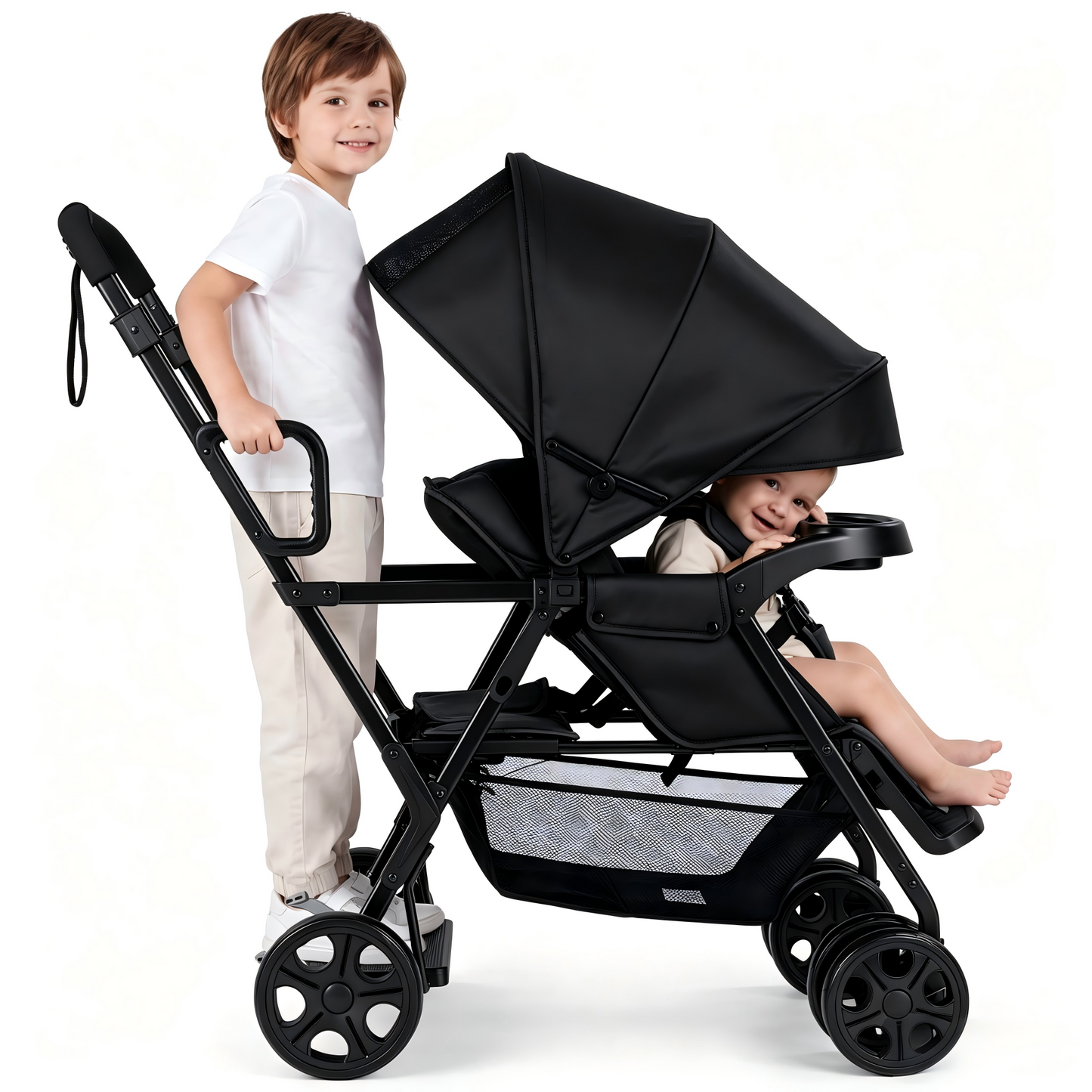 Vomeast Double Stroller, Foldable Travel Baby Stroller, Sit and Stand, Lockable Front Wheels, Dual Rear Brakes