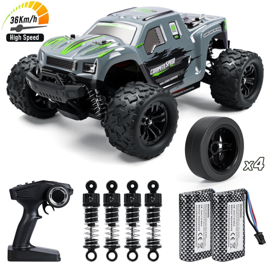 1:18 RC Car - 36KM/H High-Speed 4WD Remote Control Truck with Gyro, 2 Batteries & Drift Tires