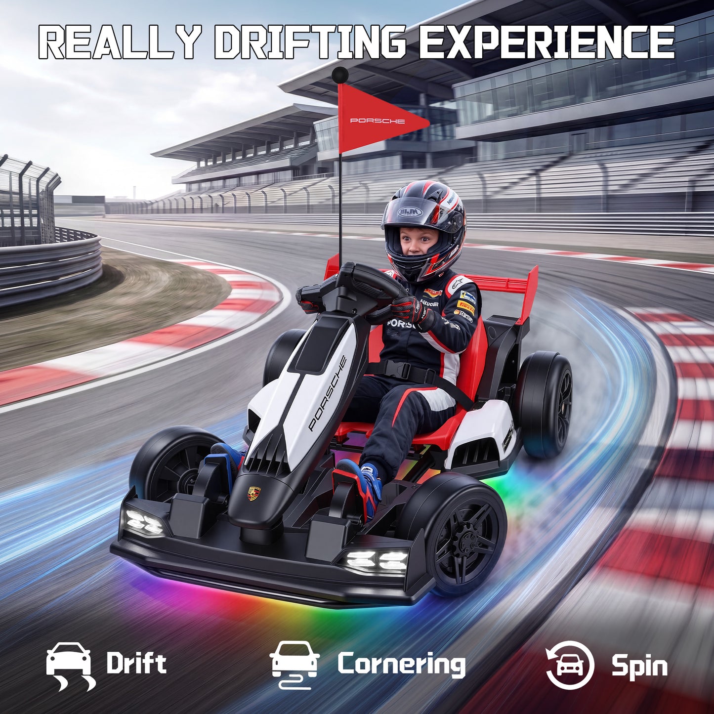 Porsche 36V Electric Go Kart for Kids Ages 6+, With Dual 300W Motors,3-Speed Drift,White