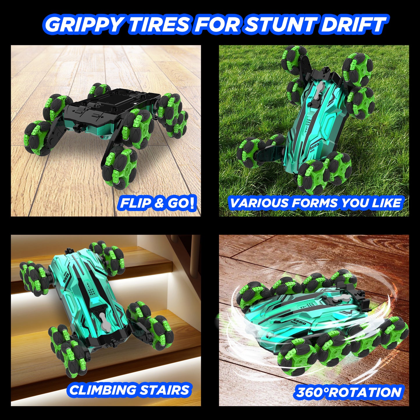 WISAIRT Remote Control Monster Truck,1:18 RC Drift Car with Spray 360 Degress Stunt Car Toys for Kids Boys Girls 6+ Birthday Gifts(Green)