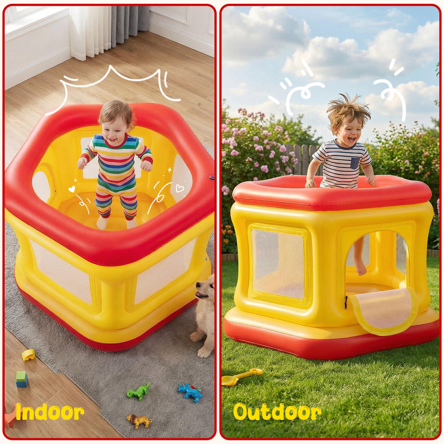 Wisairt 3-in-1 Inflatable Bounce House for Toddlers 1-3,Ball Pit & Trampoline,Indoor Outdoor Blow up Bouncy House,Baby Play Yard