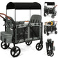 Vomeast Wagon Stroller for 2 Kids, 3-in-1 Outdoor Baby Stroller Wagon with Canopy, 5-Point Harness, Adjustable Handlebars, Removable Seat for Toddlers, Grey
