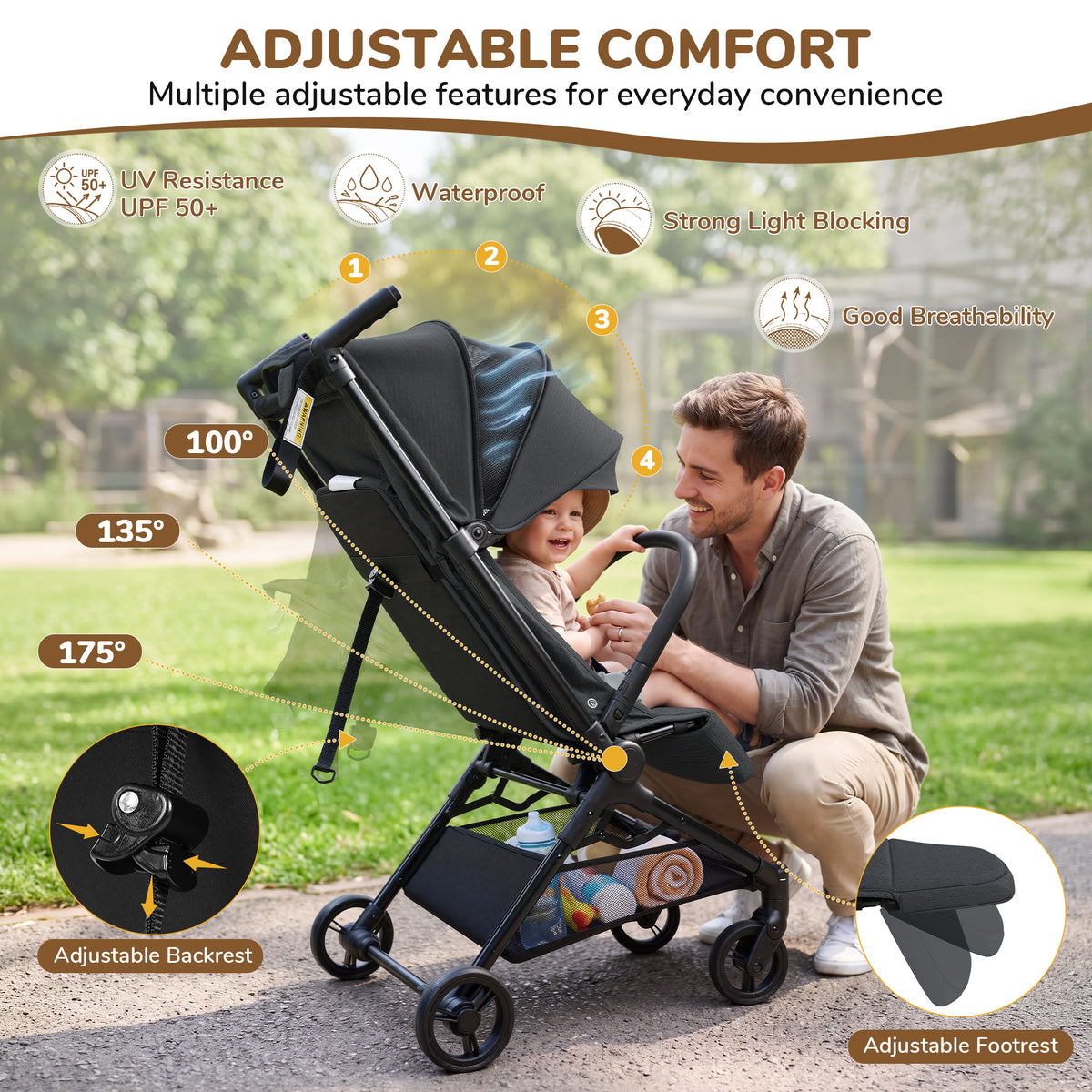 Vomeast Lightweight Stroller for Airplane Travel, Portable Baby Stroller for Infants and Toddlers, 12 lb