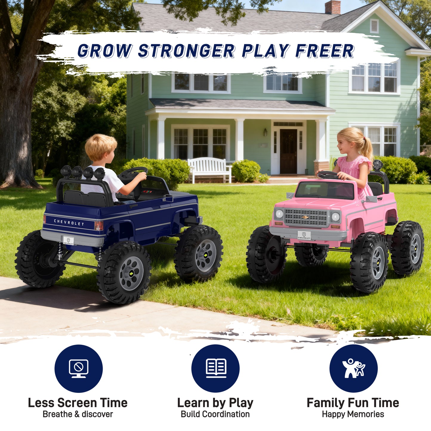 Chevrolet Cheyenne 24 Volt Ride on Toys with Remote, Ride on Truck for Big Kids 3-8 Years, Wisairt Power Car Wheels with 2 Seater, Blue