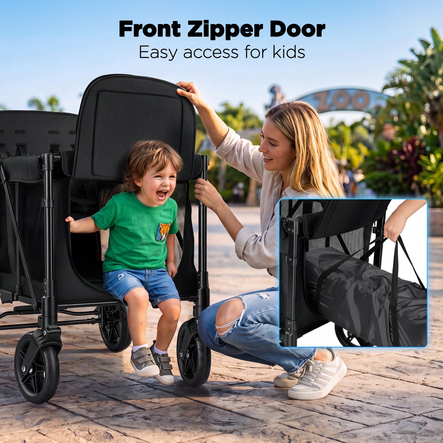 Vomeast 4-Seater Wagon Stroller, Outdoor Baby Stroller Wagon for 4 Kids