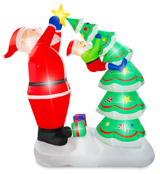 Vrilay 7ft Christmas Inflatable,Christmas Tree with Santa Inflatable with LED Lights for Christmas Holiday Outdoor Yard Decorations