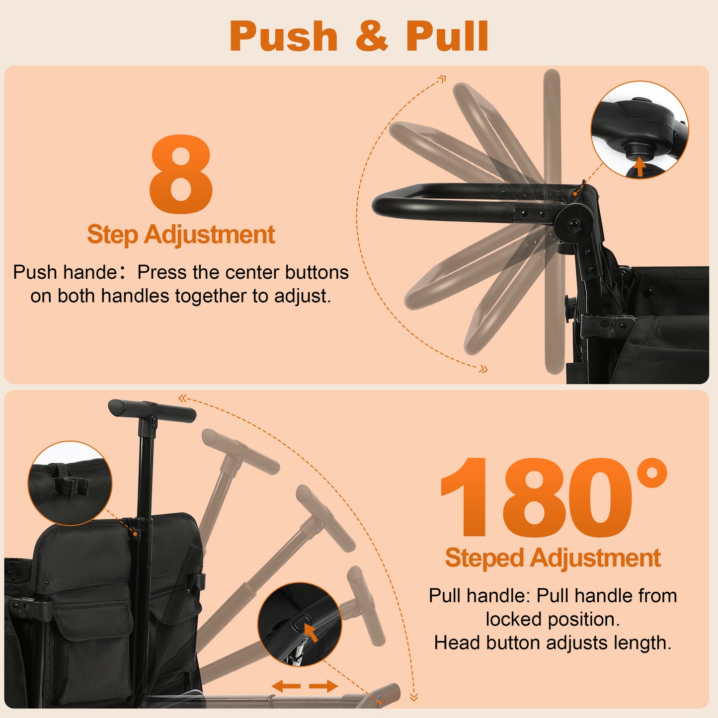 Vomeast Wagon Stroller for Kids,Spacious 2-Seater Stroller Wagon with Adjustable Canopy,Pull & Push Handle,5-Point Harness,Foldable for Toddlers, Black