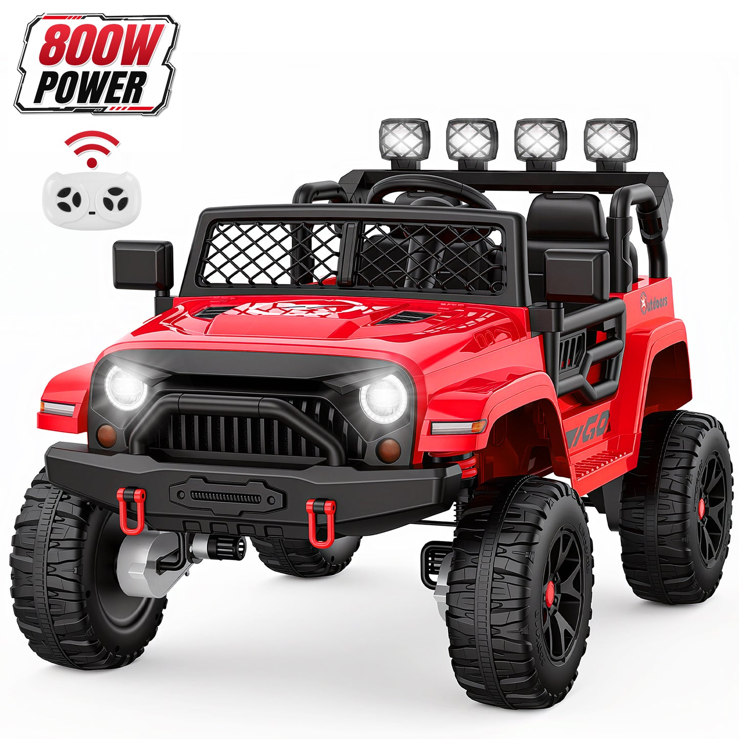 Wisairt 24 Volt Ride on Toys, 4WD 800W Power Car Wheel with Remote, 24V Ride ons with 2 Seater, Electric Car for Kids with Music, LED Lights, Seat Belt & Lockable Doors, 3-8 Years Old
