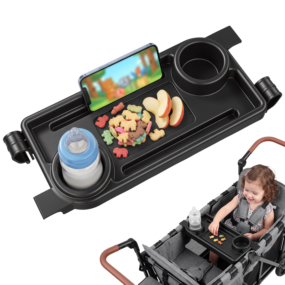 Vomeast Wagon Stroller Snack Tray for 2 Seater,Black