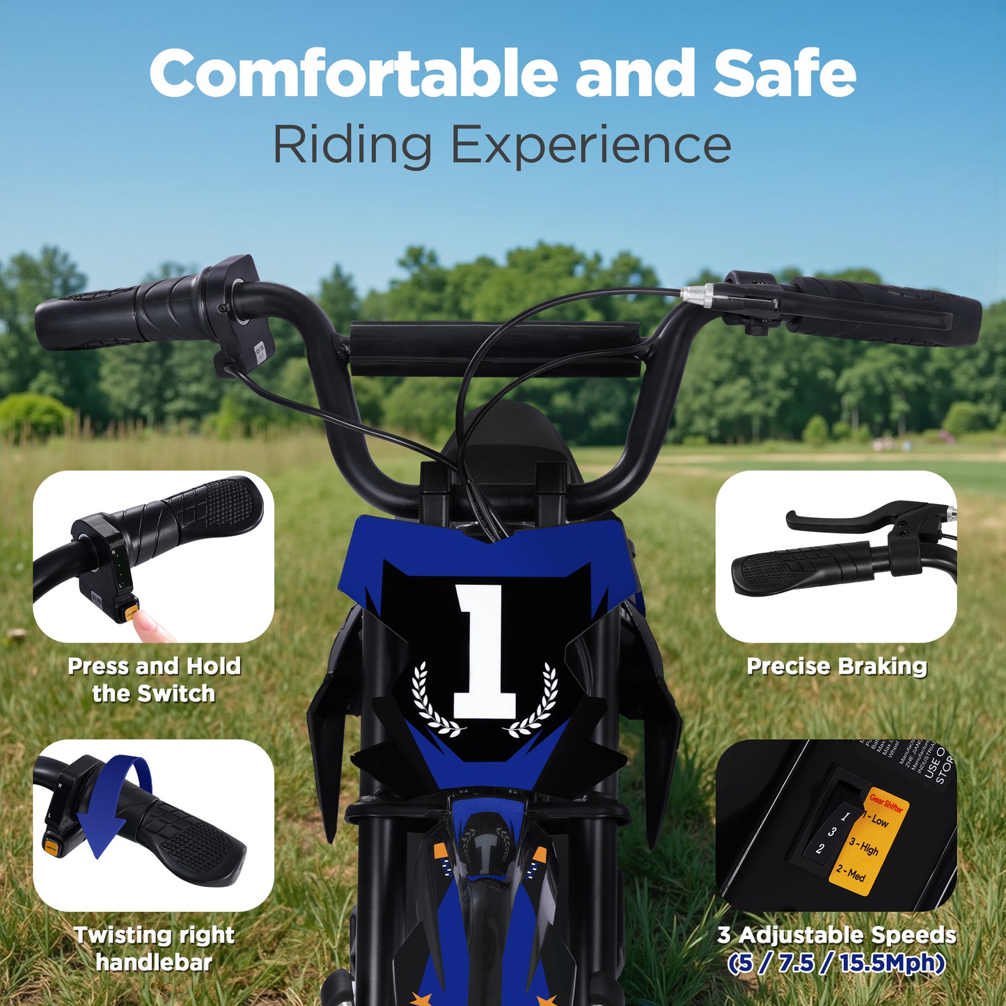 Wisairt 36V Kids Electric Dirt Bike, 15.5 MPH High-Speed Electric Motorcycle Ride on Dirt Bike for Kids Aged 5-10, 133 LBS Max Load, 10-Mile Range, Waterproof Seat, Twist Grip Throttle