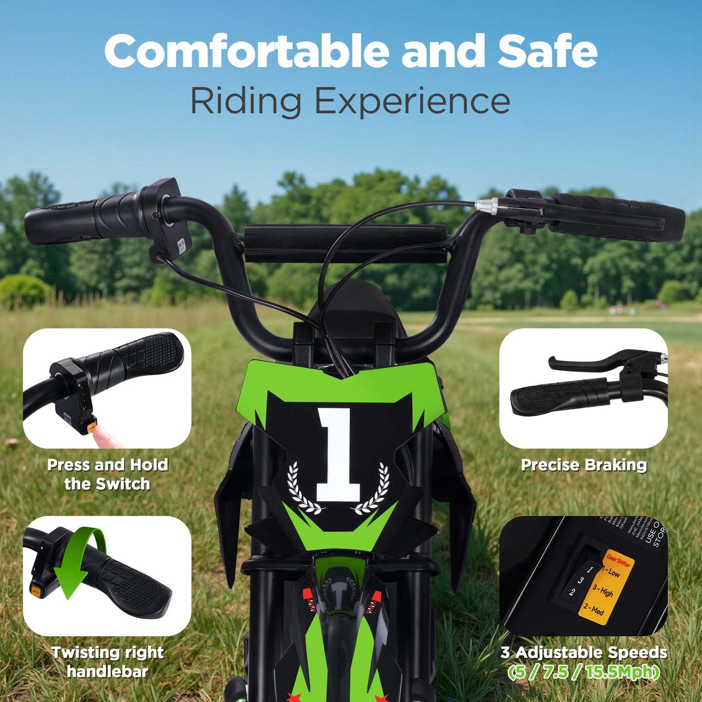 Wisairt 36V Kids Electric Dirt Bike, 15.5 MPH High-Speed Electric Motorcycle Ride on Dirt Bike for Kids Aged 5-10, 133 LBS Max Load, 10-Mile Range, Waterproof Seat, Twist Grip Throttle