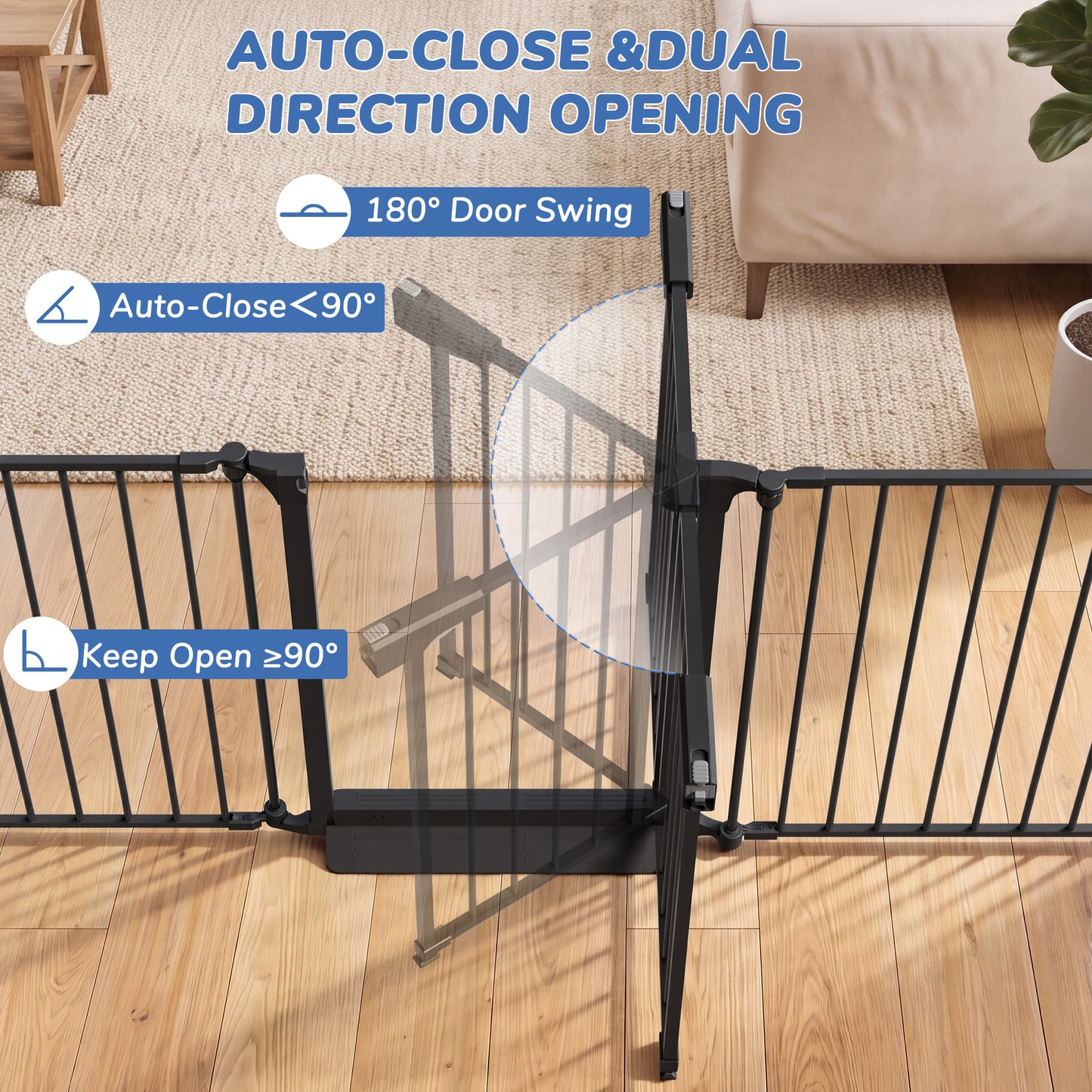 Vomeast 34.6"-84.2" Extra Wide Baby Safety Gate,Auto Close Pet Dog Gates for Stairs Doorways Fireplace,Anti-Trip Pedal,29.5" Tall,Black