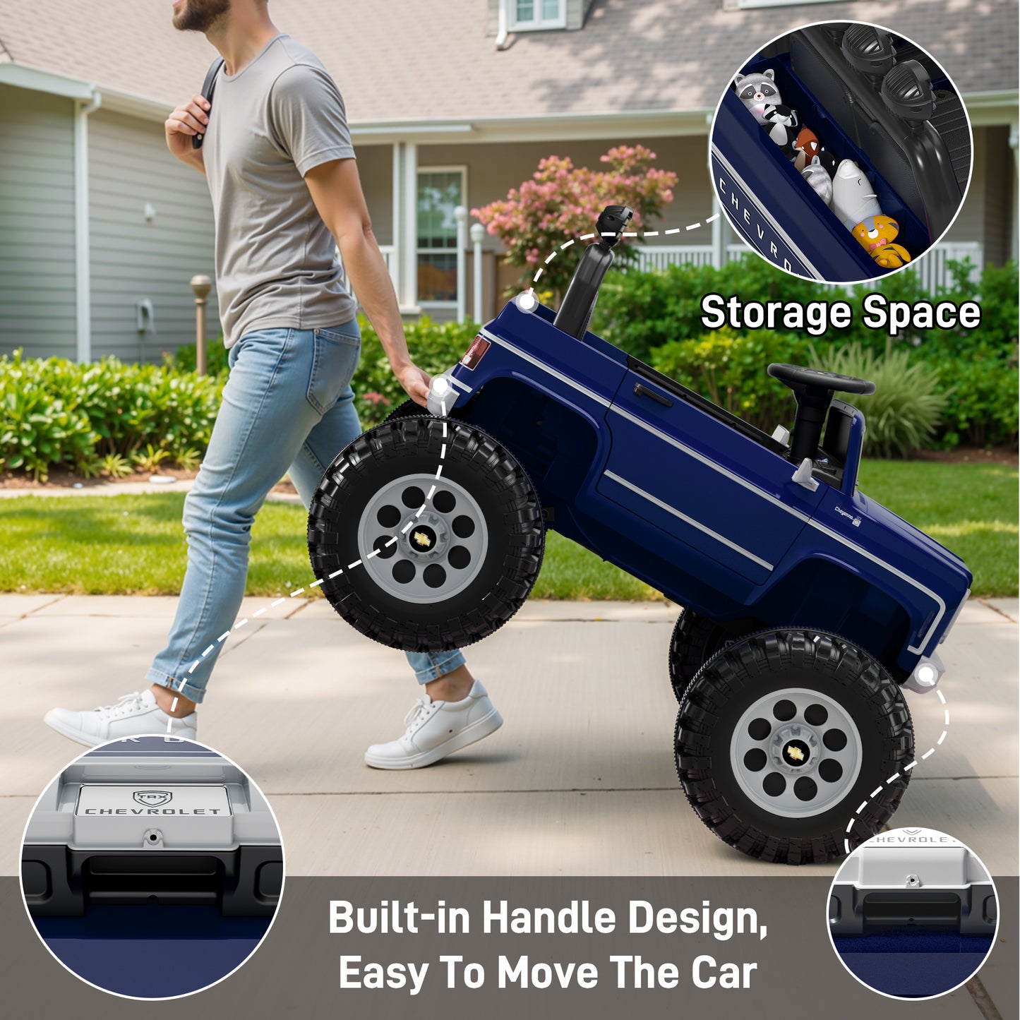Chevrolet Cheyenne 24 Volt Ride on Toys with Remote, Ride on Truck for Big Kids 3-8 Years, Wisairt Power Car Wheels with 2 Seater, Blue