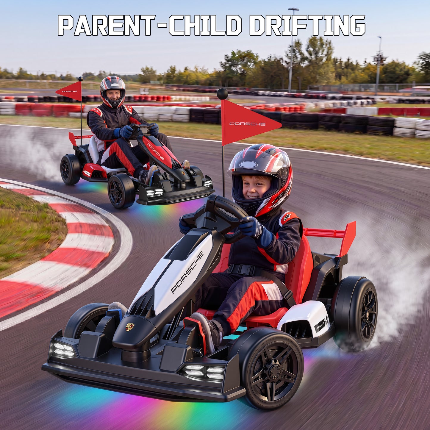 Porsche 36V Electric Go Kart for Kids Ages 6+, With Dual 300W Motors,3-Speed Drift,White