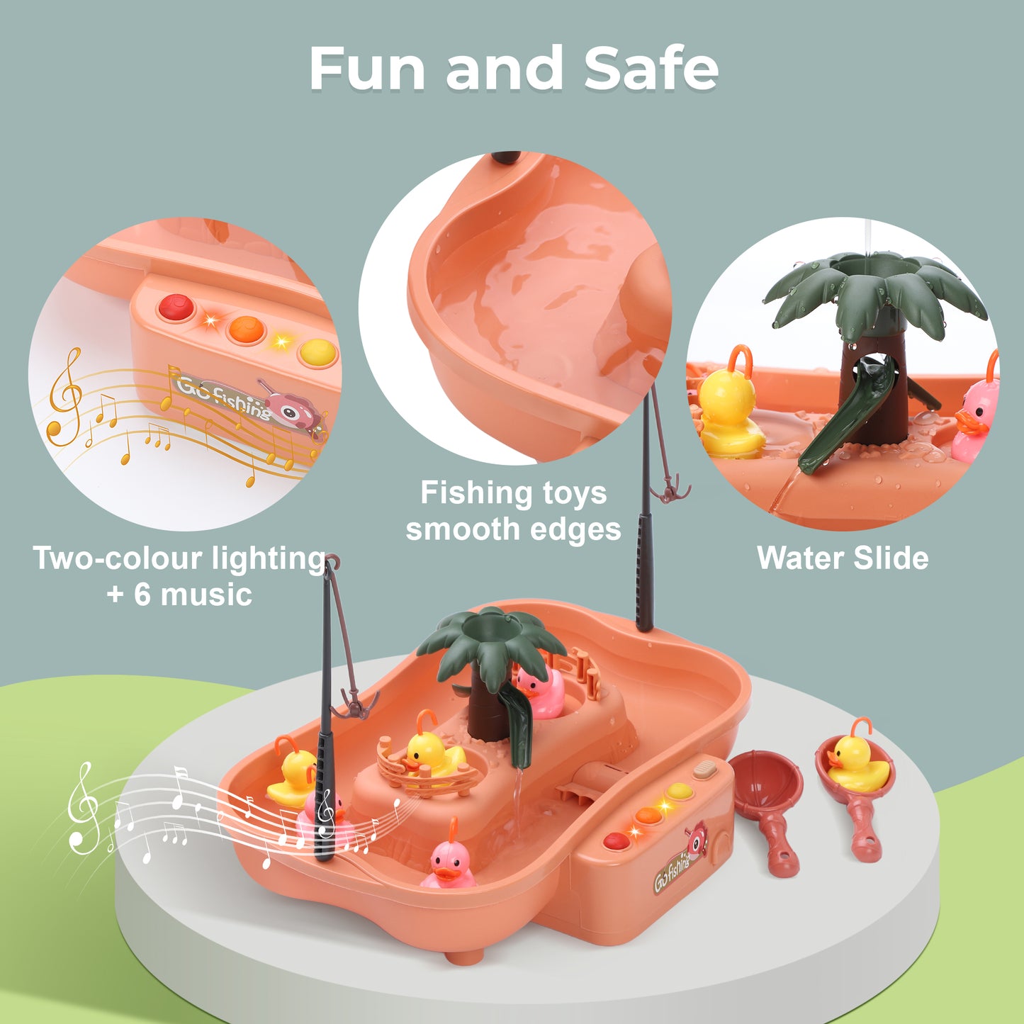 Fishing game set electric music fishing toy rotating fishing toy set with six nursery rhymes two-color lights children's fishing toy set pink