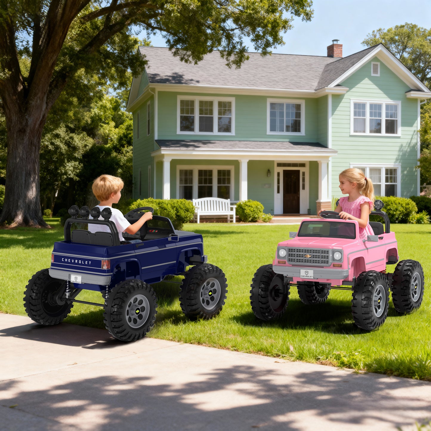 Chevrolet Cheyenne 24 Volt Ride on Toys with Remote, Ride on Truck for Big Kids 3-8 Years, Wisairt Power Car Wheels with 2 Seater, Blue