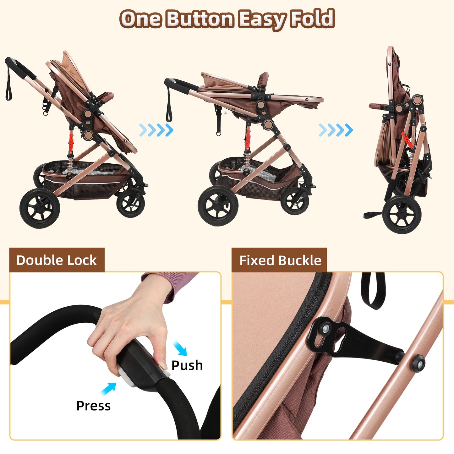 Vomeast Baby Stroller, Foldable Baby Stroller Reversible Bassinet, Travel Stroller for Newborn Baby