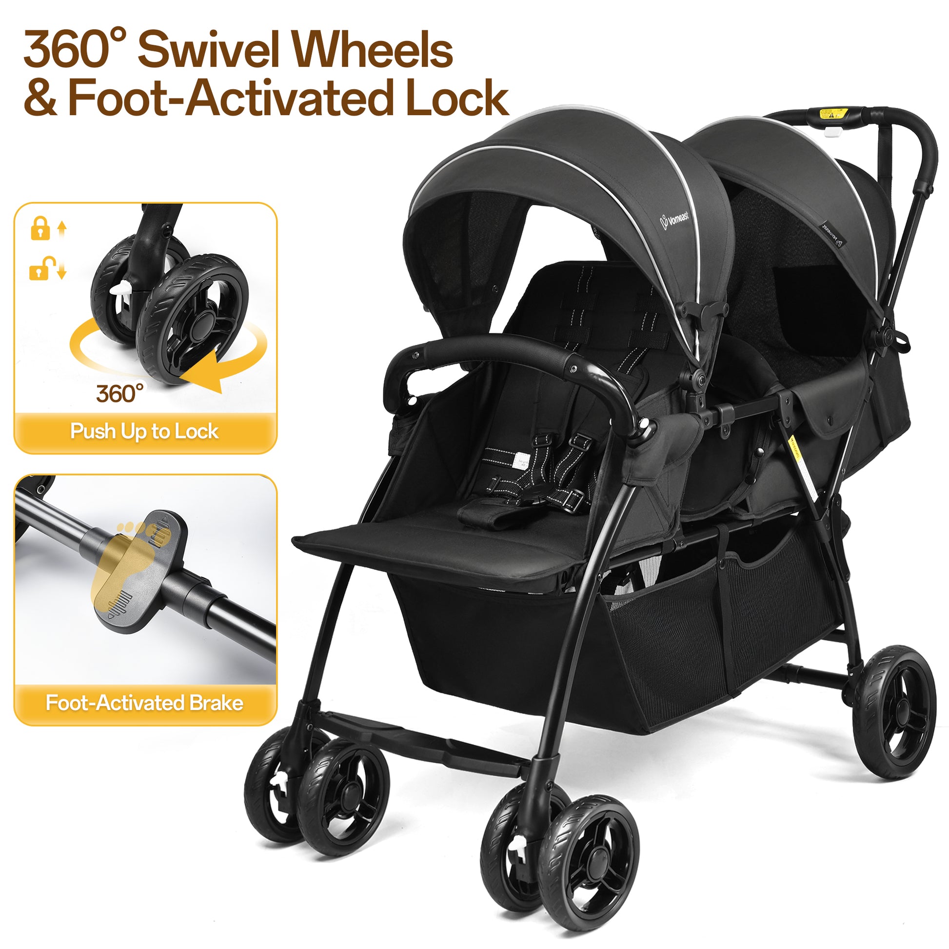 compact travel double stroller Vomeast double stroller for Twins, Foldable Lightweight Travel Strolle – WISAIRT
