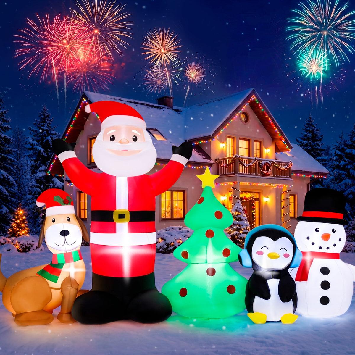 6FT Christmas Inflatable Santa Claus and Snowman Outdoor Yard Decoration with Built-in LED lihgts,10s Fast Blow-up
